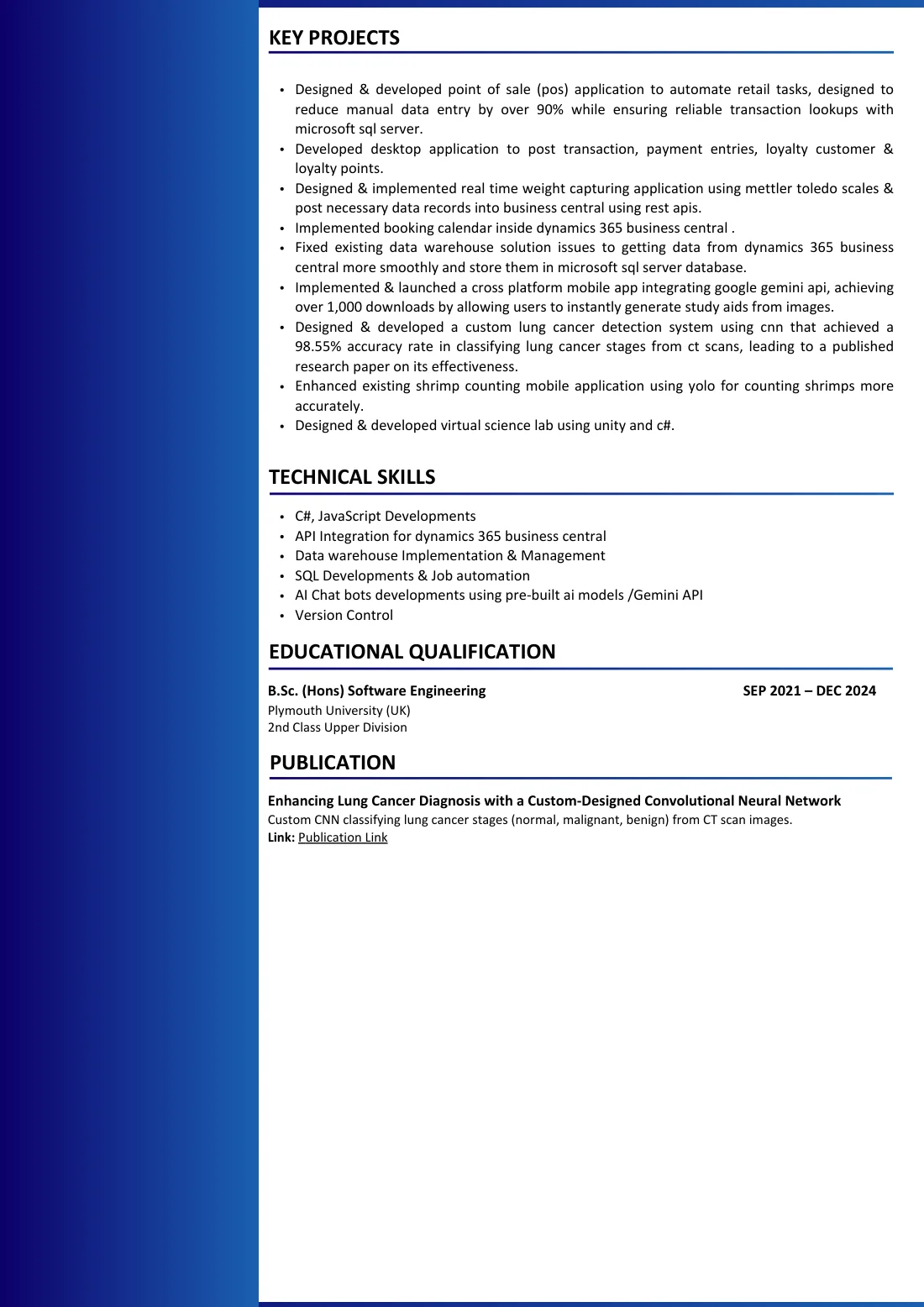 CV of Pasindu Sandamal, Solution Developer, page 2