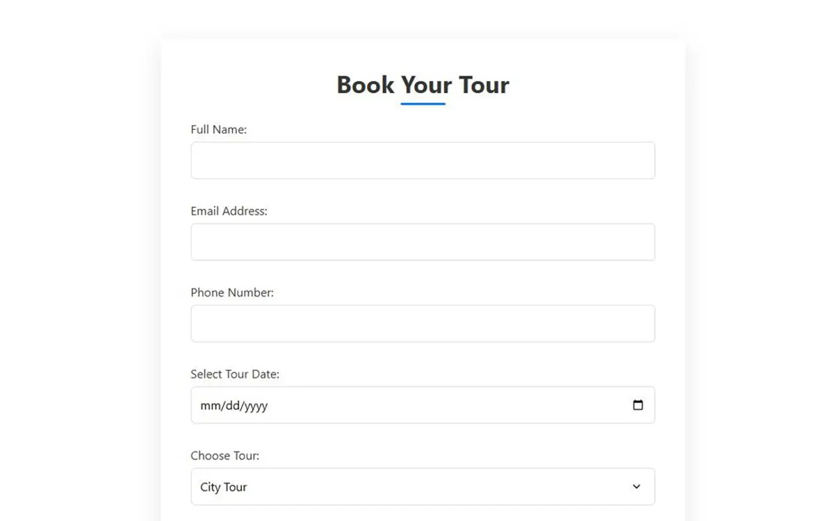 The tour booking form.