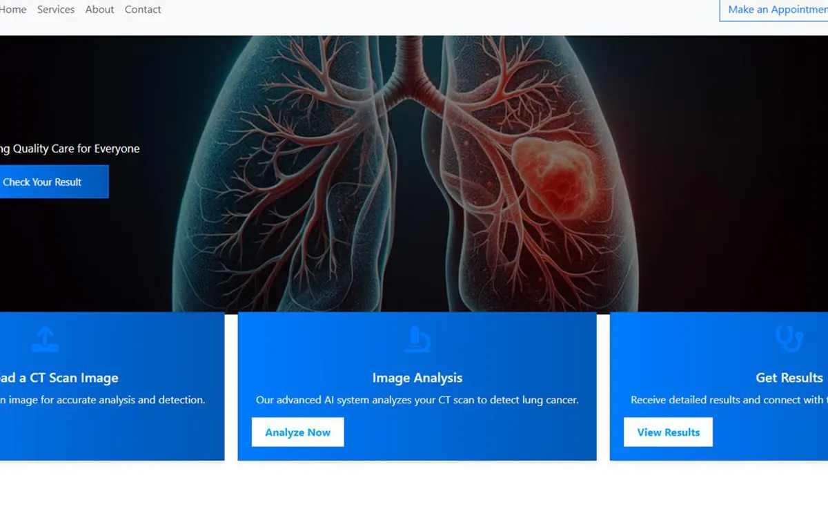 The home page, with panels for uploading a scan, running the analysis and viewing results.