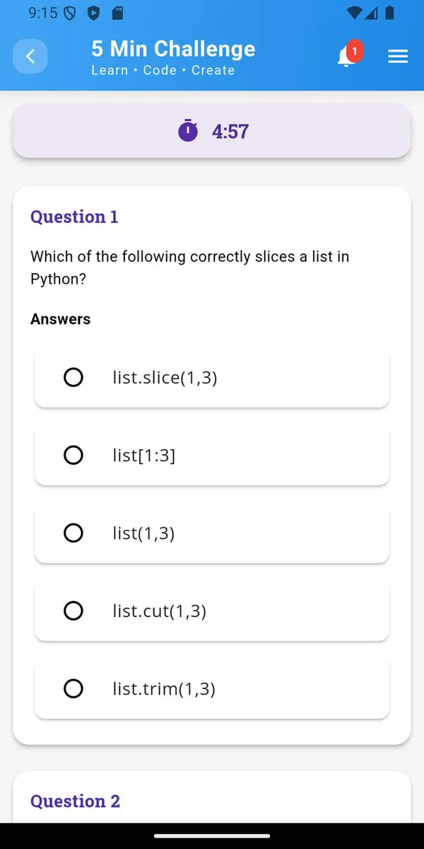 A five-minute challenge question on slicing a Python list.