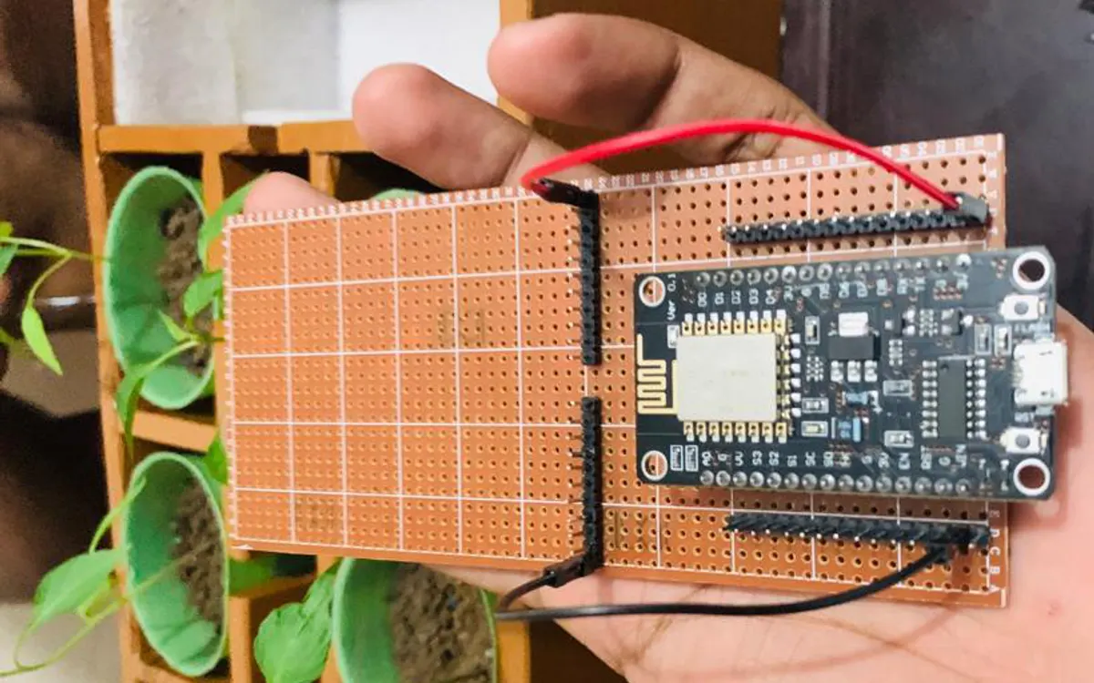 The ESP32 board wired on perfboard.