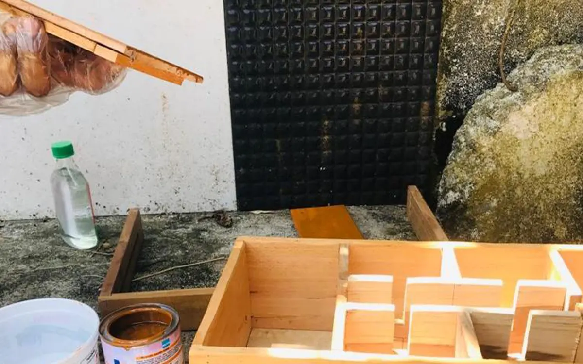 Building the wooden planter enclosure.