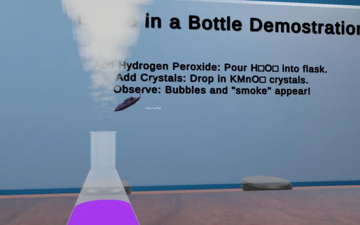 The genie in a bottle demonstration, with smoke rising from the flask.